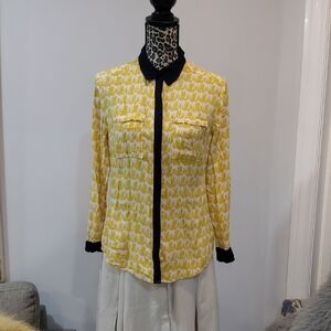 Maeve Yellow and Black Button-Down Shirt with Graphic Print